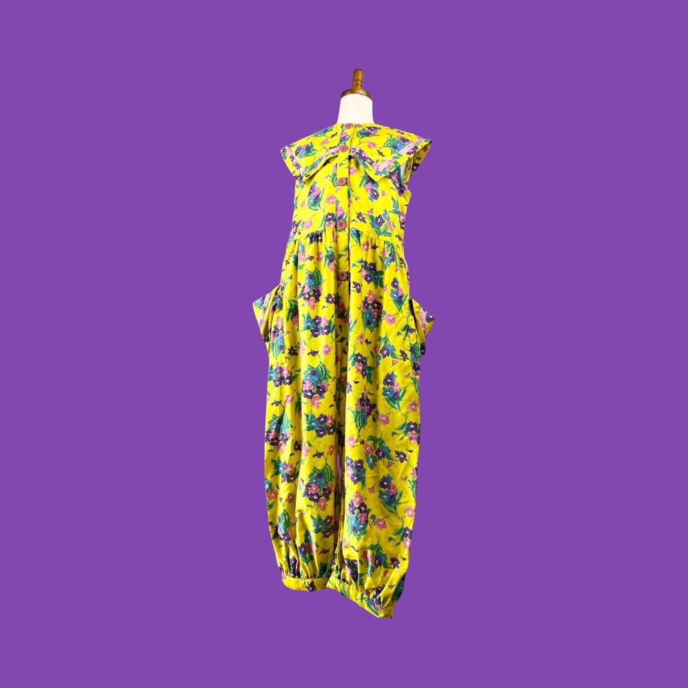 Vintage Wee Clancy Floral Romper, Yellow Cotton, Statement Collar, Size 12